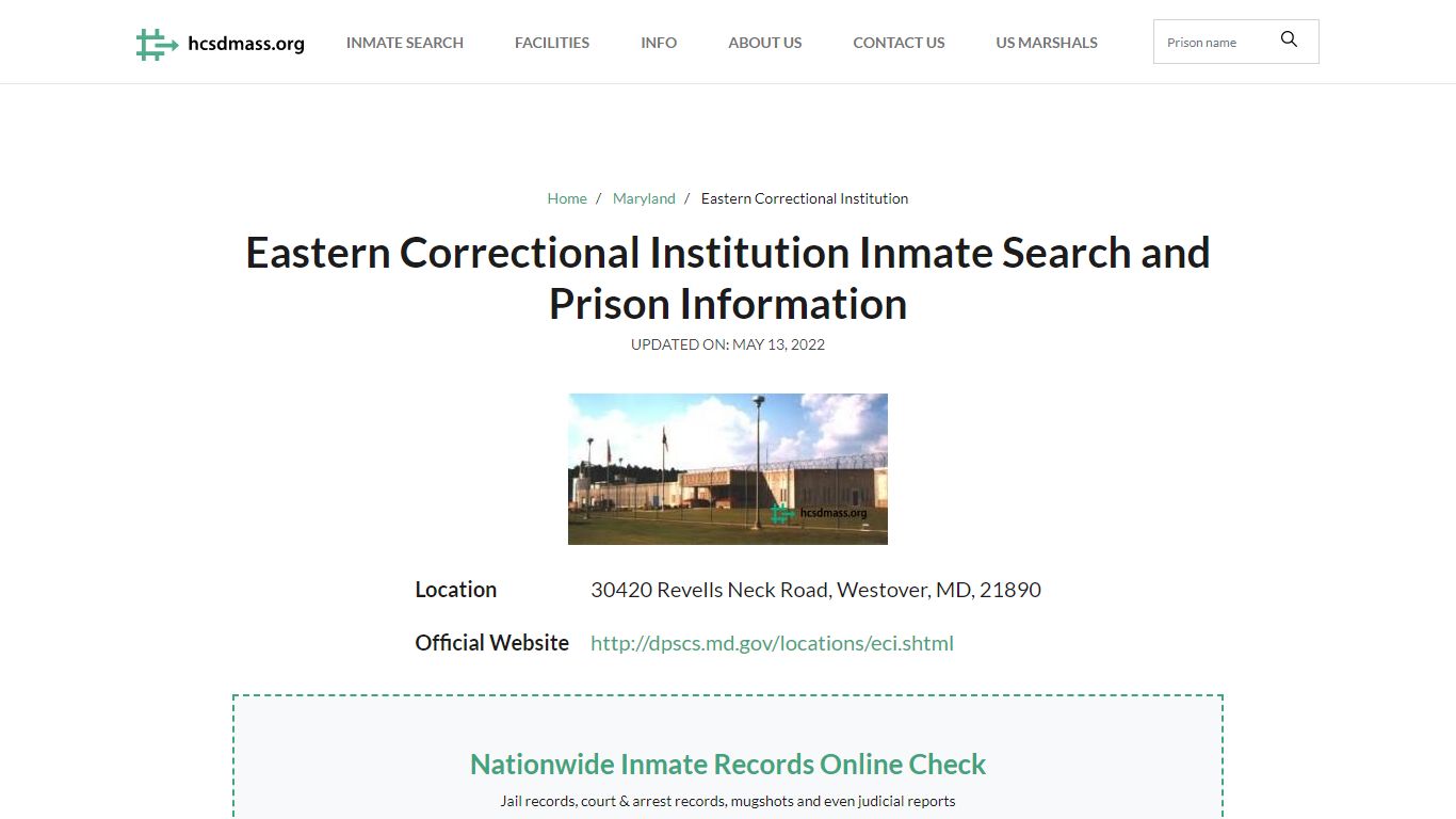 Eastern Correctional Institution Inmate Search, Visitation ...
