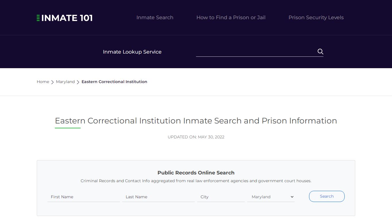 Eastern Correctional Institution Inmate Search, Visitation ...