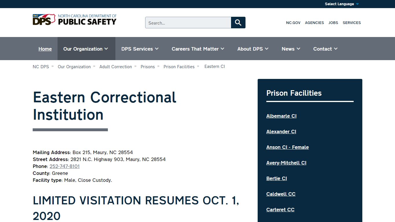 Eastern Correctional Institution - NC DPS